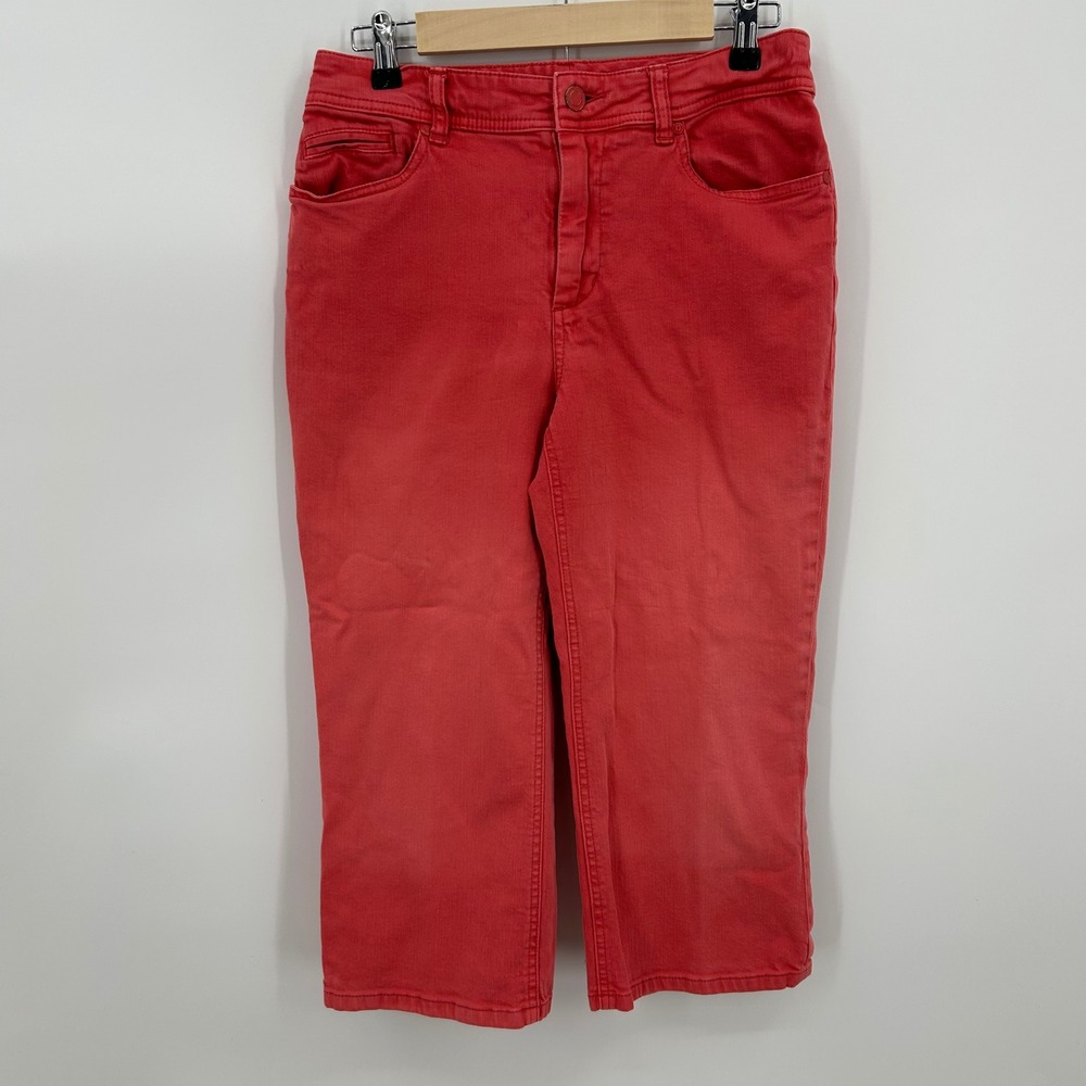 Chicos Platinum Coral Red‎ Crop Jeans Womens Size 0.5 Straight Leg Stretch Denim
